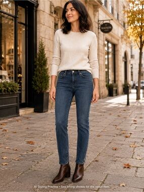 Anne Klein Petite 6P Blue Stretch Slim Straight Jeans Ankle Zip 30” Waist